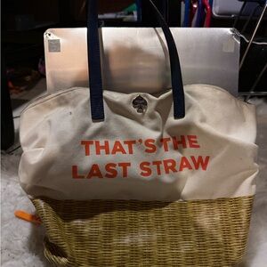 Canvas and Straw Tote Bag - Cream and Tan
